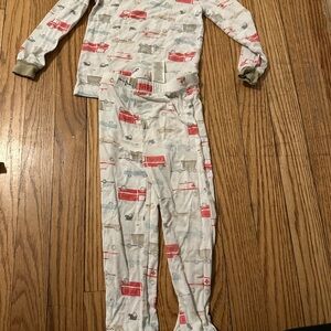 Children's bamboo Pajama Set with Red and Gray Vehicle Design